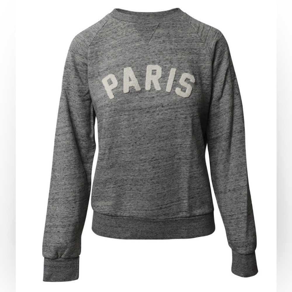 SANDRO PARIS appliqué cotton sweatshirt gray crew neck long sleeve Lg cozy core